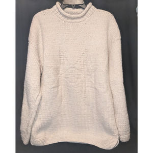 Tejidos Vintage Chunky Cable Hand Knit Fisherman Wool Sweater Star Ecuador M L